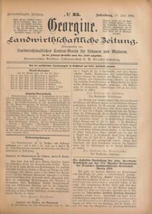 Zweiundsechzigster Jahrgang. No. 25. Insterburg, 21. Juni 1894.