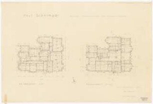 Mietshaus Schönwalder Allee (Haus Bernhardt), Berlin-Spandau Wiederaufbau: Grundriss Keller- und Erdgeschoss 1:100