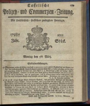 10tes Stueck, Montag den 5ten Maerz 1798
