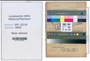 Entnazifizierung Heinrich Von Der Bank , geb. 01.02.1909 (Vertreter)