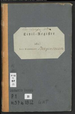 Zivilstandsregister der katholischen Gemeinde Borgentreich, Kreis Warburg (GHT 1812). (Gemeinde: Katholische Gemeinde Borgentreich, Kreis Warburg)