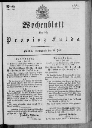 Nr. 29, Ausgabe vom 20. Juli 1861