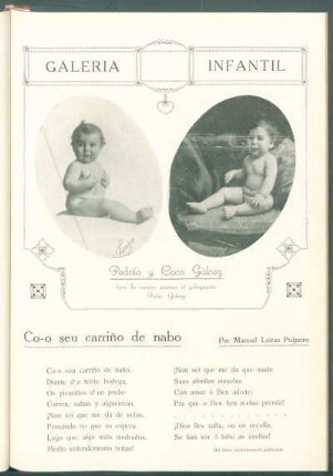 Galería infantil : [Retratos de] Pedrito y Coca Gálvez[,] hijos de nuestro paisano el galleguísimo Pedro Gálvez