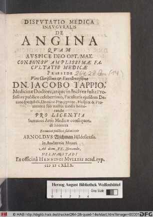 Disputatio Medica Inauguralis De Angina