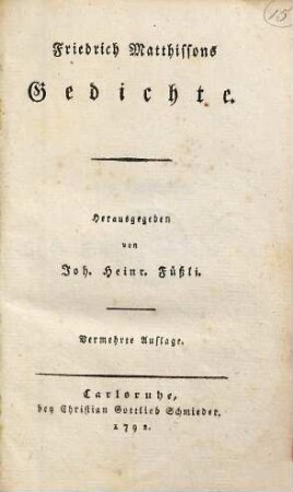 Friedrich Matthissons Gedichte