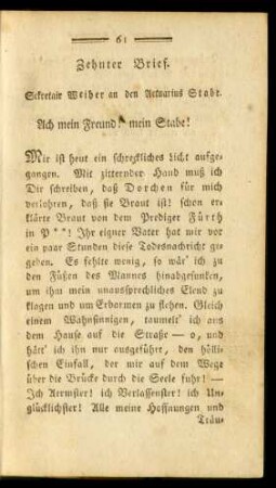 Zehnter Brief. Sekretair Weiher an den Actuarius Stabe.