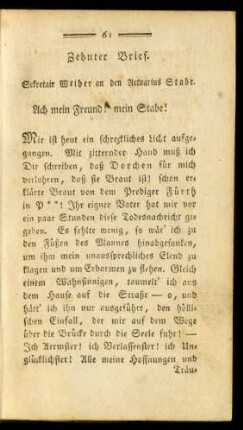 Zehnter Brief. Sekretair Weiher an den Actuarius Stabe.