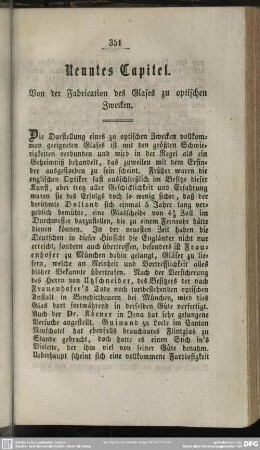 Neuntes Capitel. Von der Fabrication des Glases zu optischen Zwecken