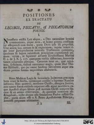Positiones Ex Tractatu De LEgibus, Peccatis, Et Peccatorum Poenis.