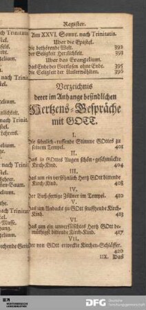 Verzeichnis derer im Anhange befindlichen Hertzens-Gespräche mit GOTT.