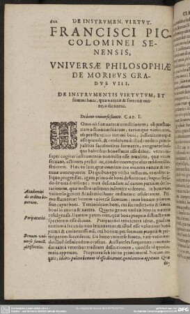 Gradus VIII. De Instrumentis Virtutum, Et summi boni, quae naturae & fortunae munera dicuntur