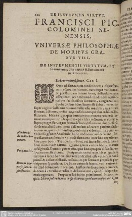 Gradus VIII. De Instrumentis Virtutum, Et summi boni, quae naturae & fortunae munera dicuntur