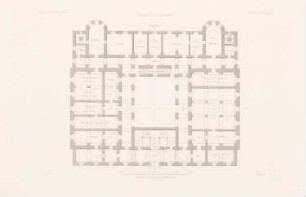 Gerichtshaus, Elberfeld: Grundriss EG (aus: Atlas zur Zeitschrift für Bauwesen, hrsg. v. G. Erbkam, Jg. 2, 1852)
