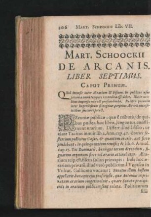 Mart. Schoockii De Arcanis. Liber Septimus.