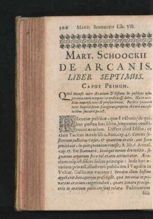 Mart. Schoockii De Arcanis. Liber Septimus.