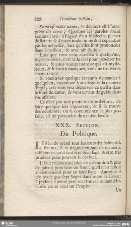XXX. Section. Du Politique