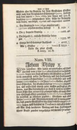 Num VIII. Johann Philipp [et]c.