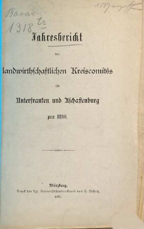 Jahres-Bericht des Landwirtschaftlichen Kreiscomités. 1890 (1891)