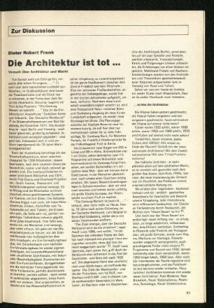 Die Architektur ist tot ...