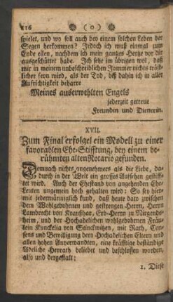XVII. Zum Final erfolgel ein Modell zu einer favorablen Ehe-Stifftung, ...