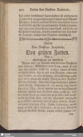 Zusatz. Des fünfften Kapitels, Von grünen Farben