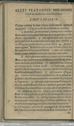 Sexti Platonici Philosophi Liber de medicina ex animalibus