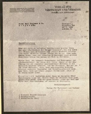 Mustergültiger Werbebrief der Firma Emil Schirmer & Co.