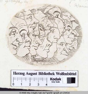 Eine Karikatur männlicher Gesichter