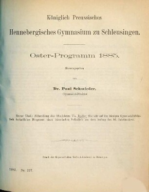 Oster-Programm. 1884/85