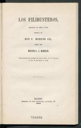 Los filibusteros : zarzuela en tres actos