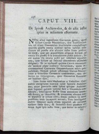 Caput VIII. De Spirali Archimedea, & de aliis instar ipsius in infinitum efformatis.