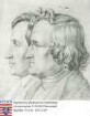 Grimm, Gebrüder / Gruppenbild v. l. n. r.: Wilhelm Grimm (1786-1859) und Bruder Jakob G. (1785-1863) / Doppelporträt im rechten Profil, Brustbild