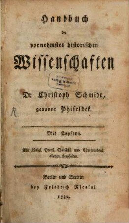 Handbuch der vornehmsten historischen Wissenschaften