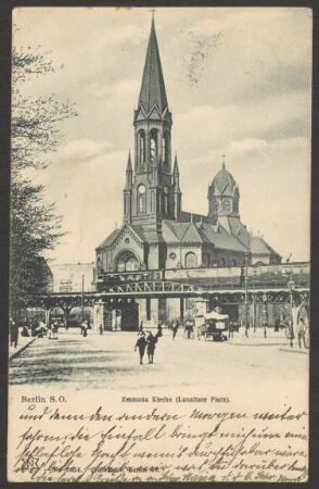 Ansichtskarte Emmauskirche und Hochbahn, Lausitzer Platz