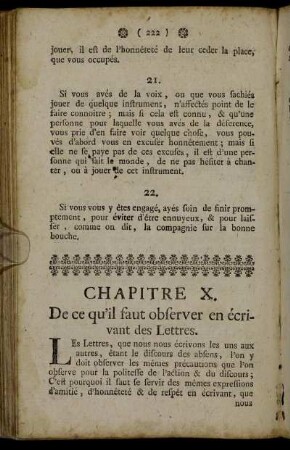 Chapitre X. De ce qu´il faut observer en écrivant des Lettres. = Zehendes Kapitel. Vom Briefschreiben.