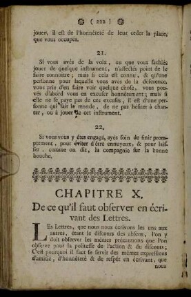 Chapitre X. De ce qu´il faut observer en écrivant des Lettres. = Zehendes Kapitel. Vom Briefschreiben.