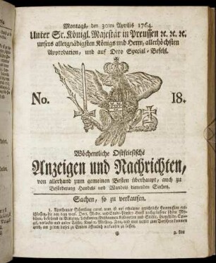 No. 18. Montags, den 30ten Aprilis 1764.