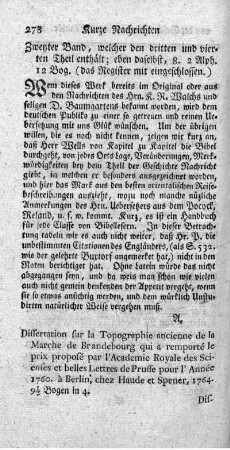 Dissertation sur la Topographie ancienne de la Marche de Brandebourg.