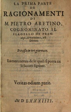 La ... Parte De Ragionamenti : Divisa in tre giornate, 1