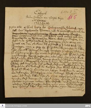 Auszug aus den "Neuen Zeitungen von Gelehrten Sachen" Nr. LXXXIX, vom 08.11.1723.