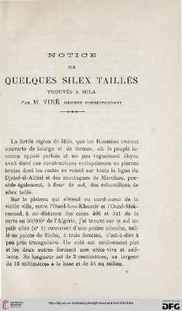 Sér. 3: Notice sur quelques silex taillés trouvés à Mila