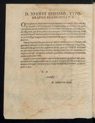 D. Ioanni Spiessio, Typographo Francofurt. S.