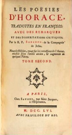 Les Poësies d'Horace, 2