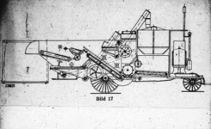 Schemazeichnung: Erntetechnik, Mähdrusch, Mähdrescher gezogen
