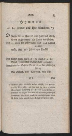 Hymnus an die Natur und ihre Verehrer.