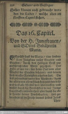Das 16. Capitel. Von der H. Jungsfrauen, und Gottes Gebährerin Maria