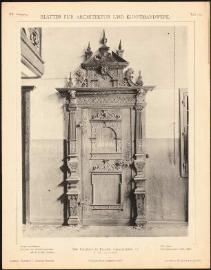 Essighaus, Bremen: Ansicht Tür Diele (aus: Blätter für Architektur und Kunsthandwerk, 12. Jg., 1899, Tafel 98)