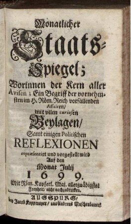 Julij: Monatlicher Staats-Spiegel. Julij