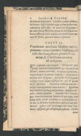 Caput II. Continens exactam Molleri descriptionem: cuius summas Mollerus est vilis servitor ...