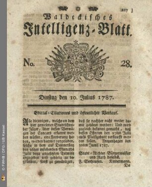 No. 28. Dinstag den 10. Julius 1787